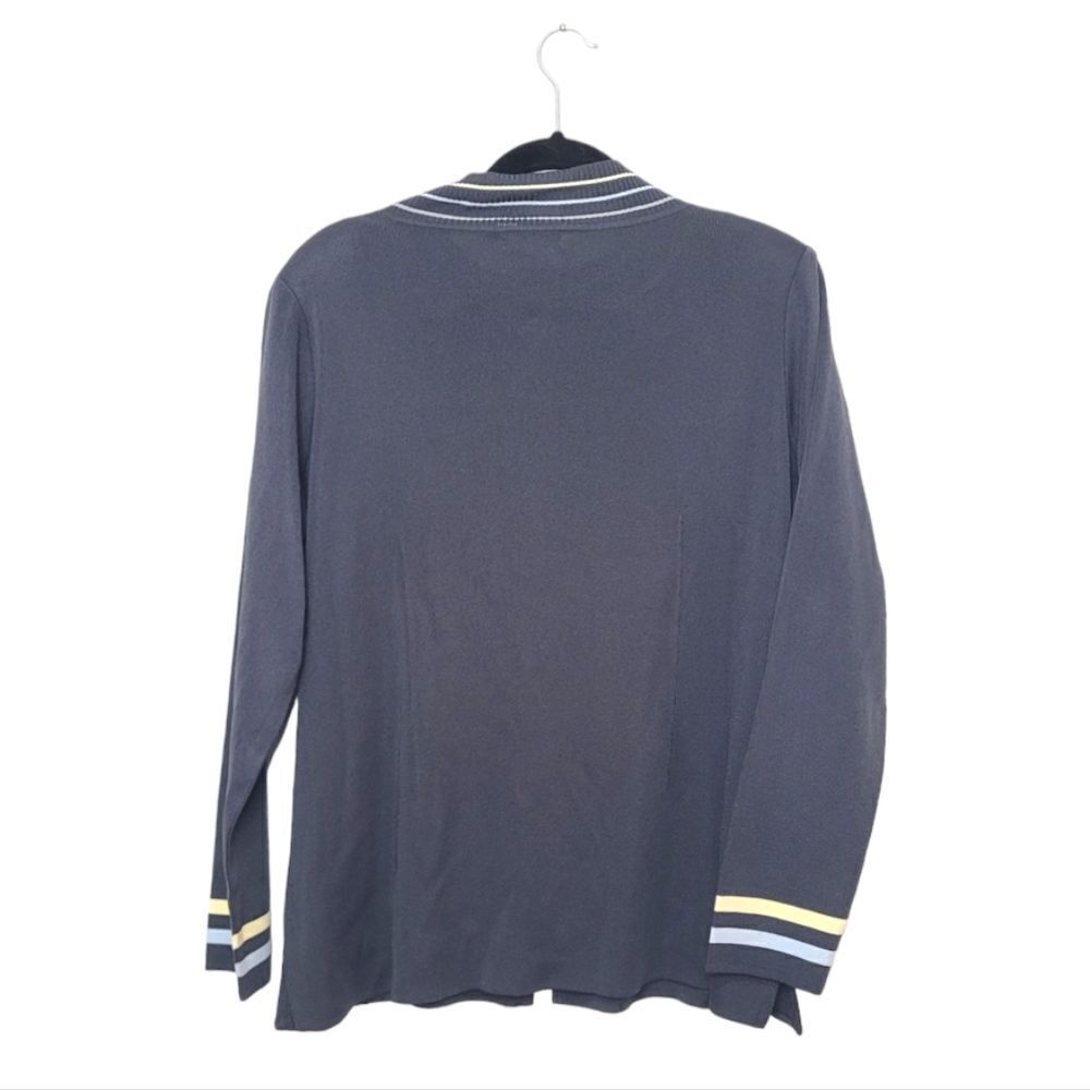 Exclusively Misook Grey Striped Zip Up Jacket - Picture 2 of 4
